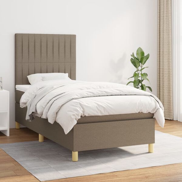 vidaXL Cama box spring con colch&oacute;n tela gris taupe 100x200 cm