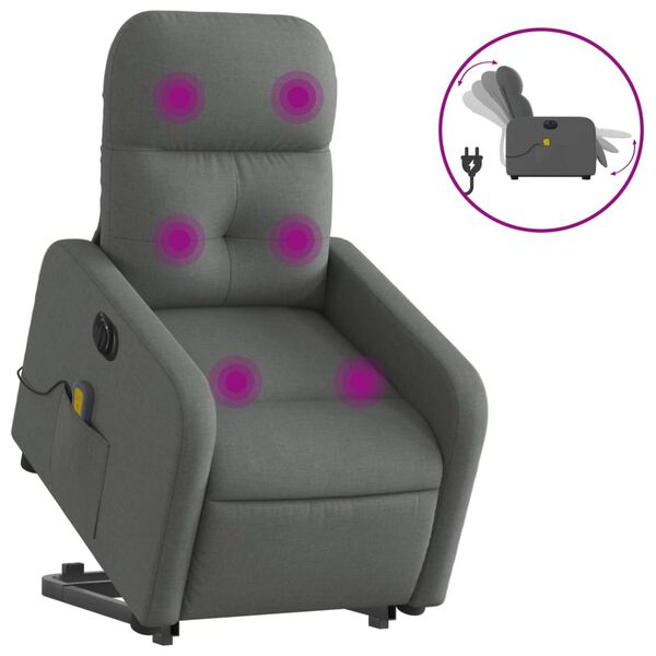 vidaXL Sill&oacute;n de masaje el&eacute;ctrico reclinable elevable tela gris oscuro