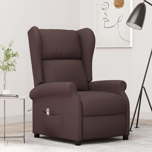 vidaXL Sill&oacute;n orejero reclinable el&eacute;ctrico de tela marr&oacute;n oscuro