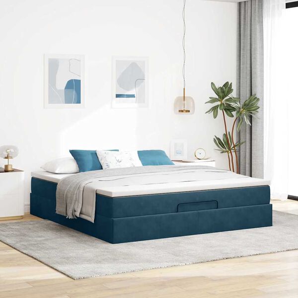vidaXL Estructura de cama otomana con colch&oacute;n azul oscuro 160x200 cm