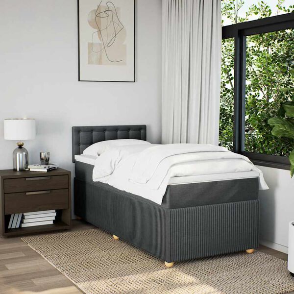 vidaXL Cama box spring con colch&oacute;n tela gris oscuro 80x200 cm