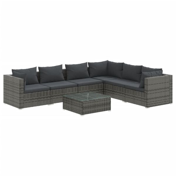 vidaXL Set de muebles de jard&iacute;n 7 pzas y cojines rat&aacute;n sint&eacute;tico gris