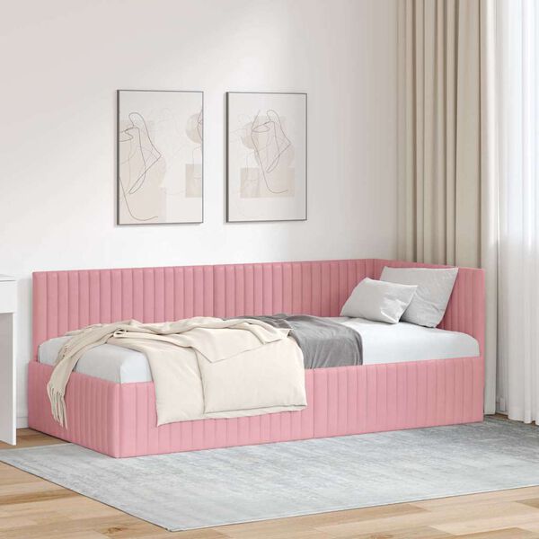 vidaXL Estructura de cama en esquina Rosa 90 cm x 190 cm Terciopelo
