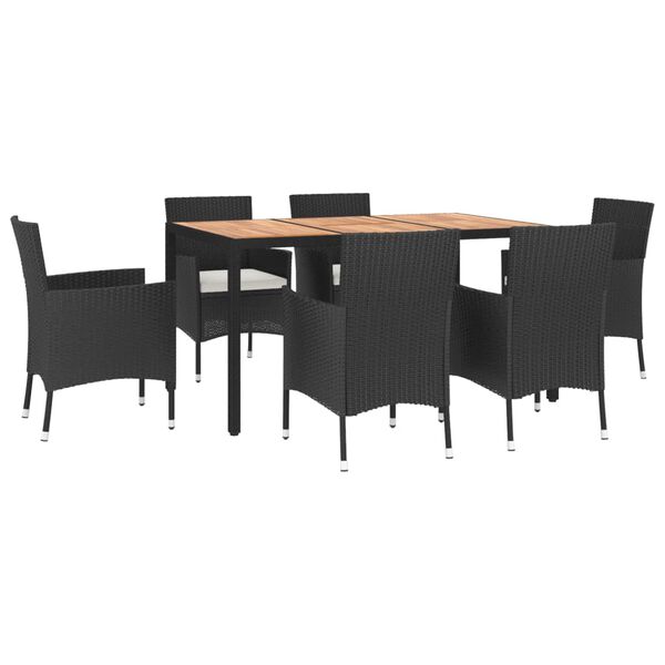 vidaXL Set de comedor de jard&iacute;n 7 pzas y cojines rat&aacute;n sint&eacute;tico negro