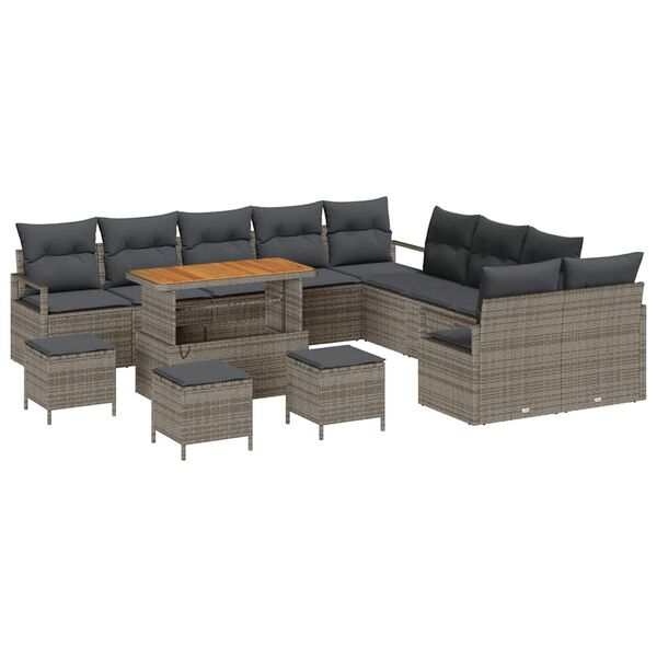 vidaXL Conjunto de sof&aacute; de jard&iacute;n con coj&iacute;n con almohada 14 pcs Gris