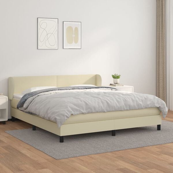 vidaXL Cama box spring con colch&oacute;n cuero sint&eacute;tico crema 180x200 cm