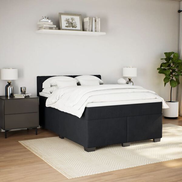 vidaXL Cama box spring con colch&oacute;n terciopelo negro 140x190 cm