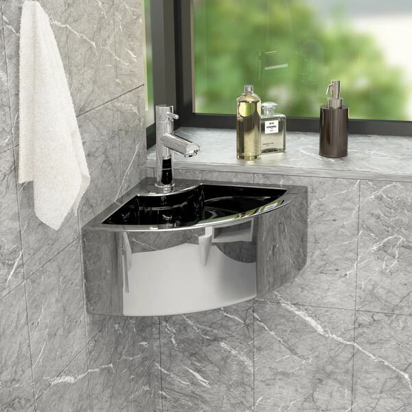 vidaXL Lavabo con rebosadero 45x32x12,5 cm cer&aacute;mica plateado
