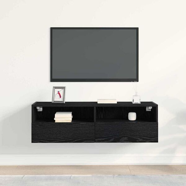 vidaXL Mueble de TV Montado en la Pared Roble Negro 100 x 30 x 30 cm