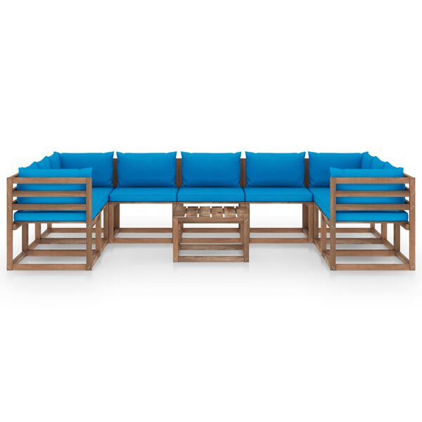 vidaXL Set de muebles de jard&iacute;n 10 piezas con cojines azul claro