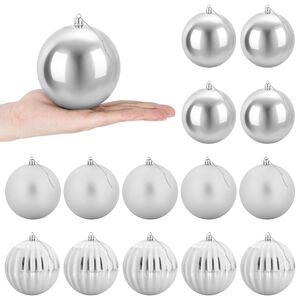 vidaXL Conjunto de bolas de Navidad XL 15 uds. Plateado Di&aacute;m. 10 cm
