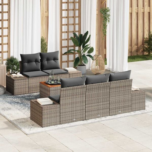 vidaXL Conjunto de sof&aacute;s de jard&iacute;n 6 pcs Gris rat&aacute;n sint&eacute;tico