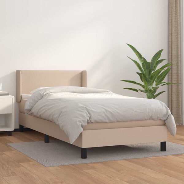 vidaXL Cama box spring con colch&oacute;n cuero sint&eacute;tico capuchino 80x200 cm