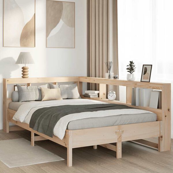 vidaXL Cama con estanter&iacute;a sin colch&oacute;n madera maciza de pino 140x200cm