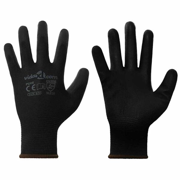 vidaXL Guantes de Trabajo 12 pcs Negro 8 / m Poliéster