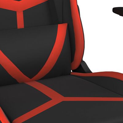 vidaXL Silla gaming de masaje y reposapiés cuero sintético negro rojo