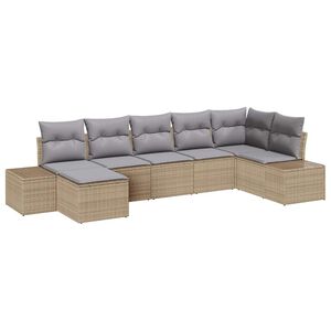 vidaXL Conjunto de sof&aacute; de jard&iacute;n 7 pcs Beige rat&aacute;n sint&eacute;tico