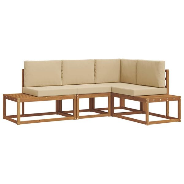 vidaXL Conjunto de sof&aacute;s de exterior con coj&iacute;n 4 Pieza Natural y Beige