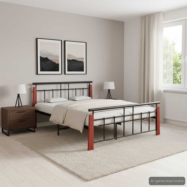 vidaXL Estructura de cama sin colchón metal madera de roble 140x200 cm