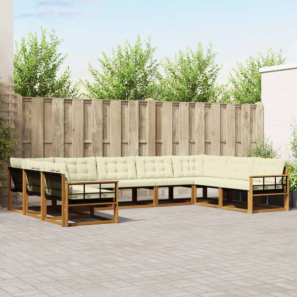vidaXL Conjunto de sof&aacute;s de exterior con coj&iacute;n 9 pcs Natural y Crema
