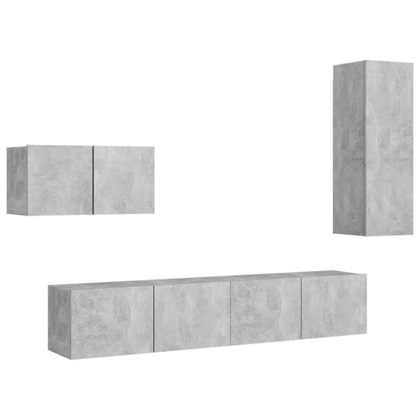 vidaXL Set muebles de sal&oacute;n TV 4 pzas madera ingenier&iacute;a gris hormig&oacute;n