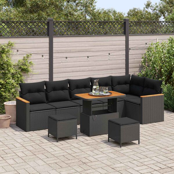 vidaXL Conjunto de sof&aacute;s de jard&iacute;n 9 pcs Negro rat&aacute;n sint&eacute;tico