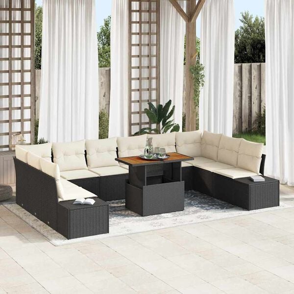 vidaXL Conjunto de sofá de jardín 11 pcs Negro Poliratán