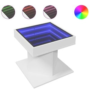 vidaXL Mesa de centro con luz LED madera ingenier&iacute;a blanca 50x50x45 cm