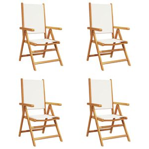 vidaXL Sillas plegables reclinables, 4 unidades, tela color crema y madera maciza.