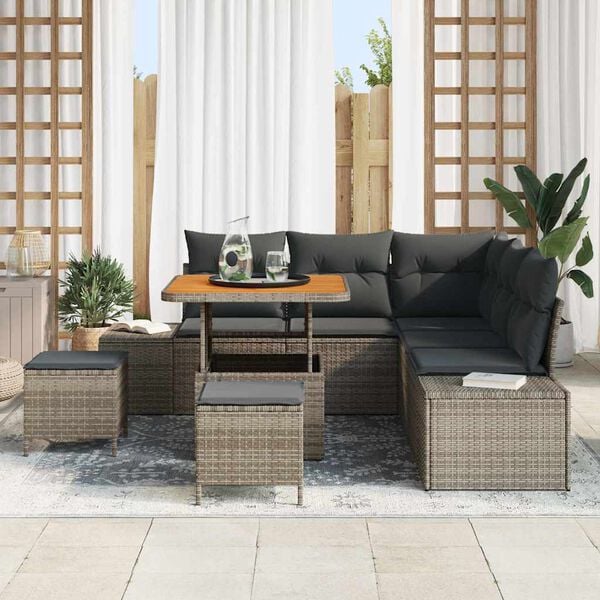 vidaXL Conjunto de sofá de jardín con cojín 8 pcs Gris Poliratán
