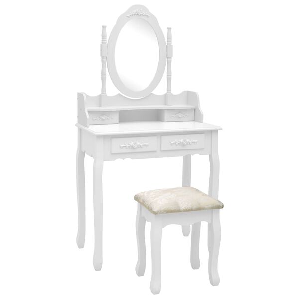 vidaXL Juego de tocador y taburete madera paulownia blanco 75x69x140cm