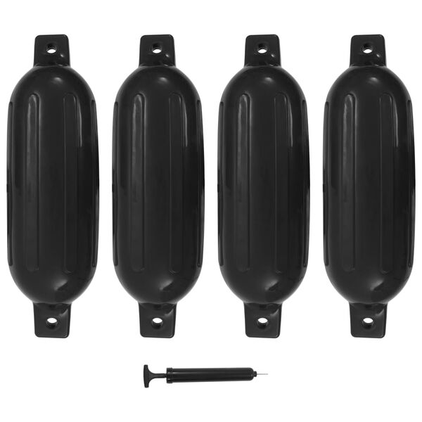 vidaXL Parachoques para barco 4 unidades PVC negro 58,5x16,5 cm