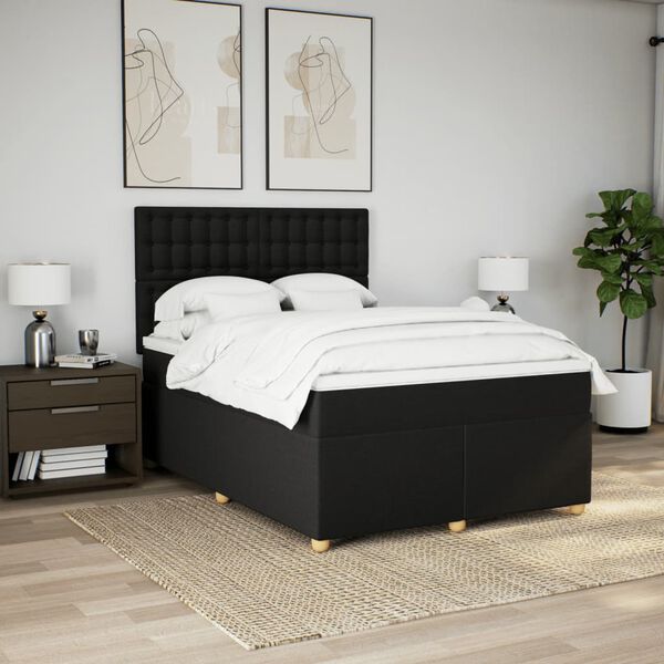 vidaXL Cama box spring con colch&oacute;n tela negro 160x200 cm