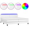 vidaXL Cama box spring colch&oacute;n y LED cuero sint&eacute;tico blanco 200x200 cm