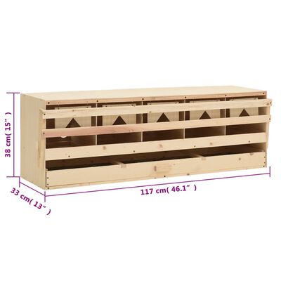 vidaXL Ponedero para gallinas 5 compartimentos madera pino 117x33x38cm