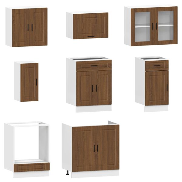vidaXL Mueble cocina Kalmar roble marr&oacute;n 8 pzas madera contrachapada