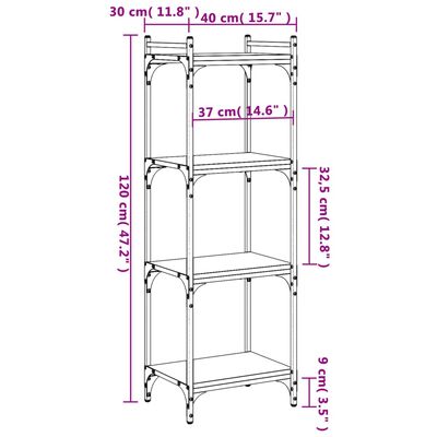 vidaXL Librería 4 estantes madera ingeniería roble ahumado 40x30x120cm