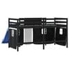 vidaXL Cama alta niños con cortinas madera pino blanco negro 80x200 cm