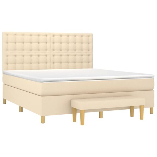 vidaXL Cama box spring con colch&oacute;n tela color crema 160x200 cm