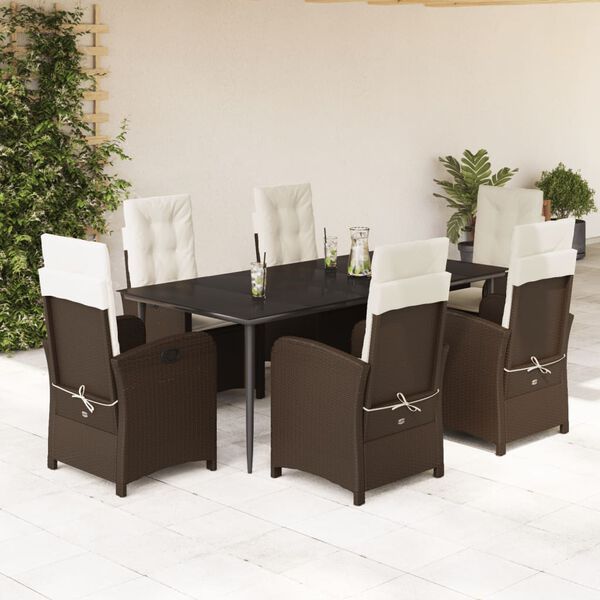 vidaXL Set comedor de jard&iacute;n 7 pzas con cojines rat&aacute;n sint&eacute;tico marr&oacute;n
