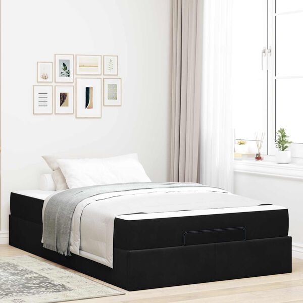 vidaXL Estructura de cama con colch&oacute;n 2 pcs Negro Terciopelo