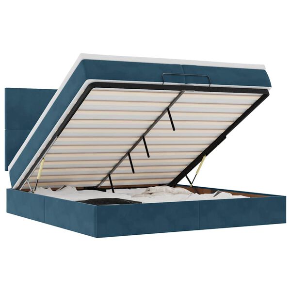 vidaXL Cama otomana con colchones y luces LED azul oscuro 200x200 cm