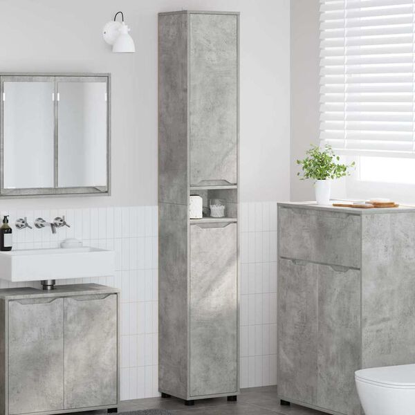 vidaXL Gabinete de Ba&ntilde;o con estante Gris Concreto 30,5 x 30 x 195 cm