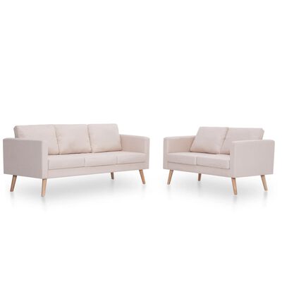 vidaXL Conjunto de sofás 2 piezas tela color crema