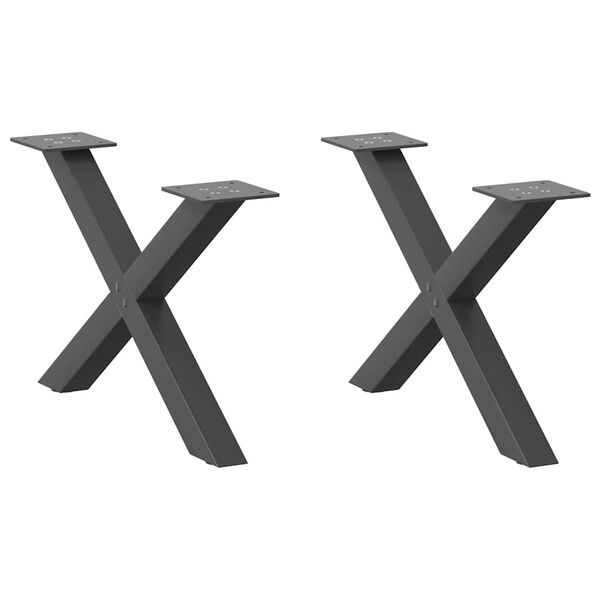 vidaXL Patas para mesa de centro en forma de X (2 unidades), antracita, 50 x (30-31) cm, acero
