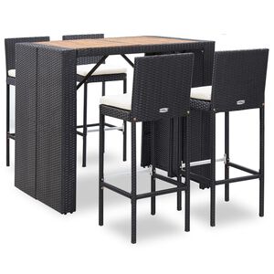 vidaXL Mesa y sillas bar jard&iacute;n 5 pzas rat&aacute;n sint&eacute;tico y madera negro