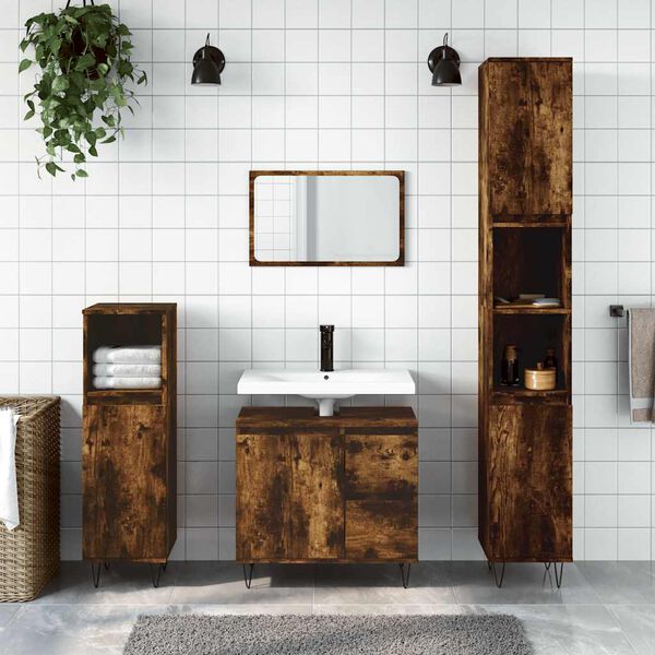 vidaXL Armario de baño madera contrachapada roble ahumado 65x33x60 cm