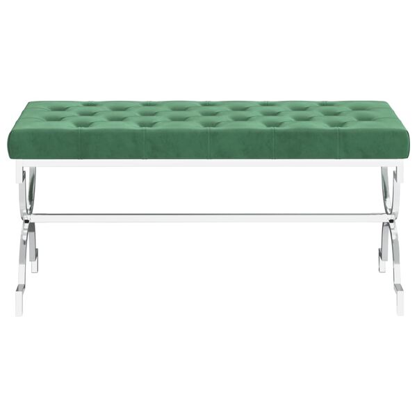 vidaXL Banco de acero inoxidable y terciopelo verde oscuro 99 cm
