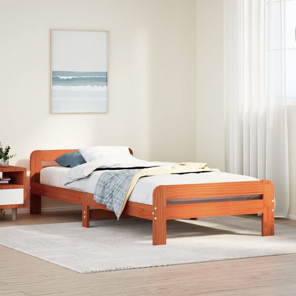 vidaXL Estructura de cama sin colch&oacute;n madera maciza marr&oacute;n 75x190 cm
