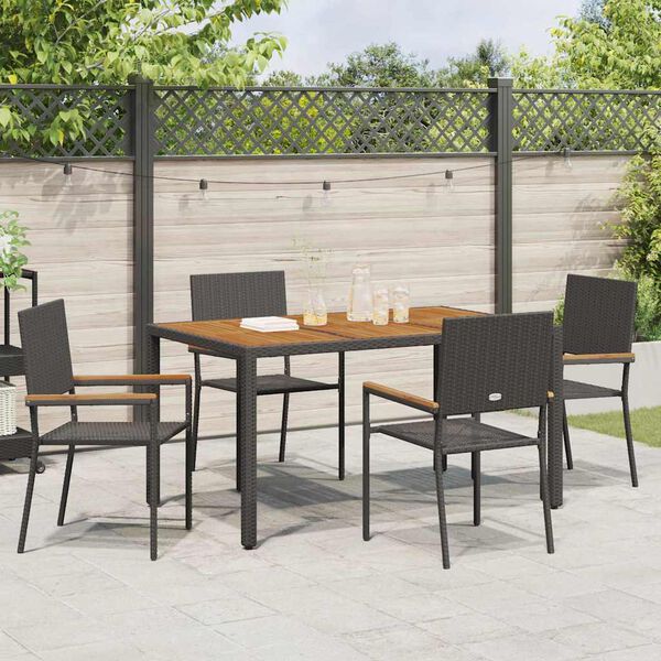 vidaXL Conjunto de Comedor de Jard&iacute;n 5 pcs Negro rat&aacute;n sint&eacute;tico